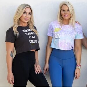 Walking Puppies Is My Cardio Crop T-Shirt in Dark Grey and Camo Print